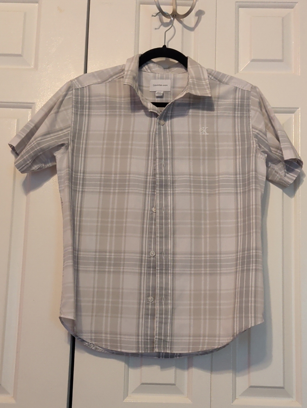 Calvin Klein Boy's Short-Sleeve Plaid Button-Down Shirt - Gray & White